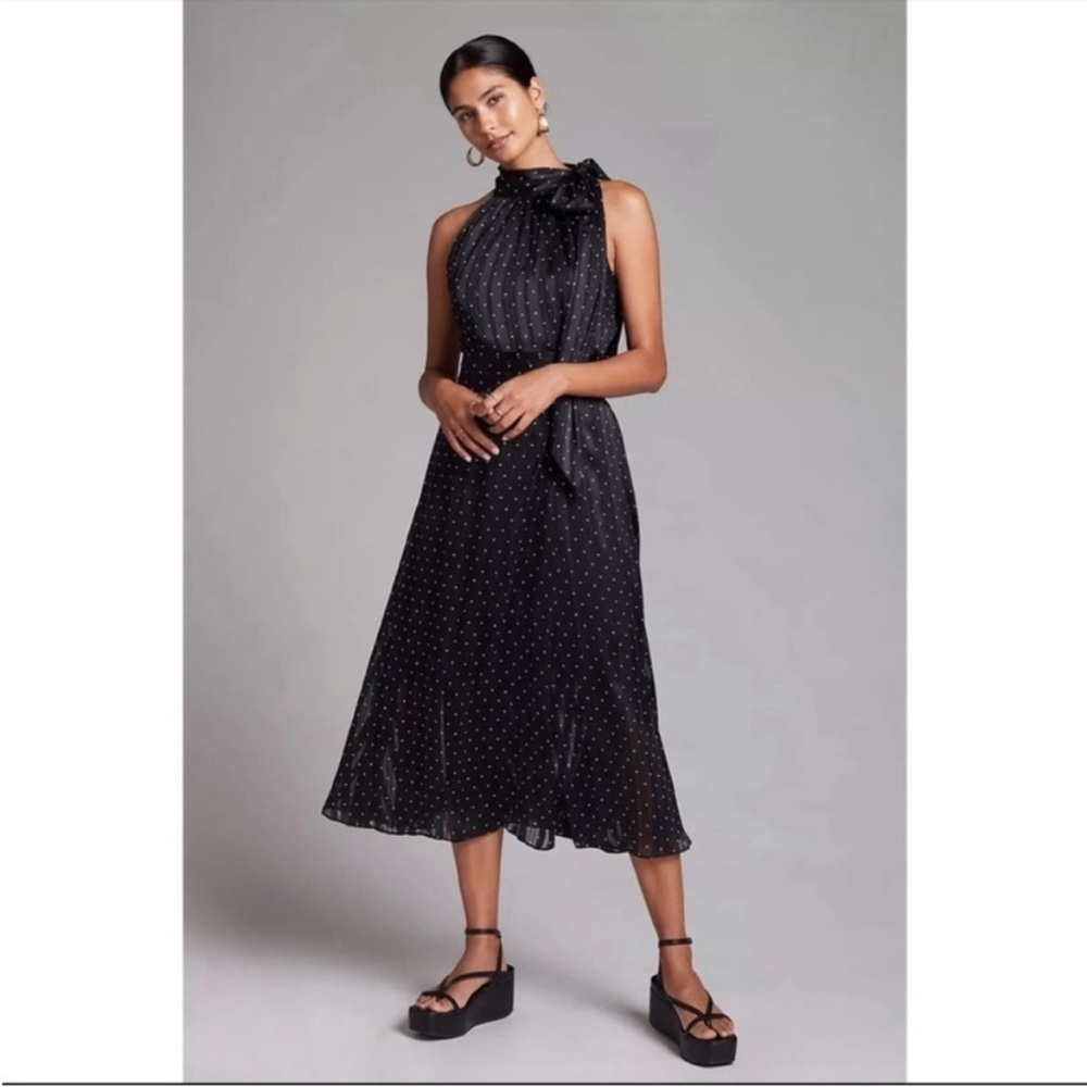 Anthropologie Sachin & Babi Black Polka Dot Halter Midi Dress Size 12 NWT - Picture 6 of 6